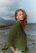 Aasleagh Falls Ladies Aran Poncho - Meadow Green