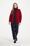 Achill Island Ladies Merino Aran Cardigan - Red