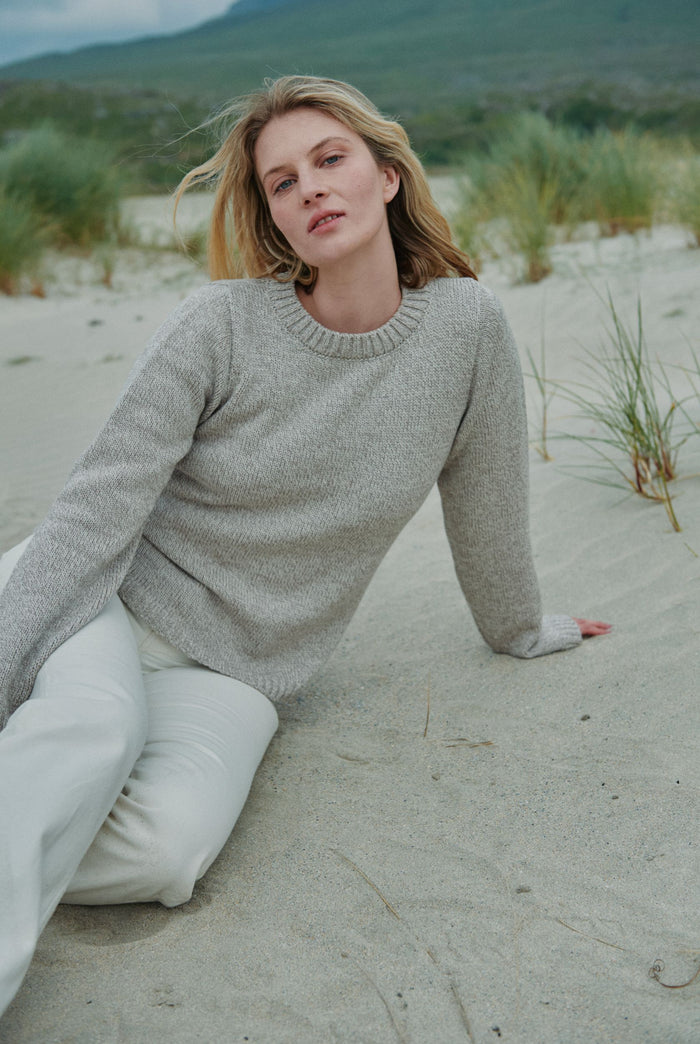 Merino wool sweater, Ireland, Aran, jumper, Pullover, made in Ireland, knitwear, women's sweater, ladies' jumper, oat, Crew neck