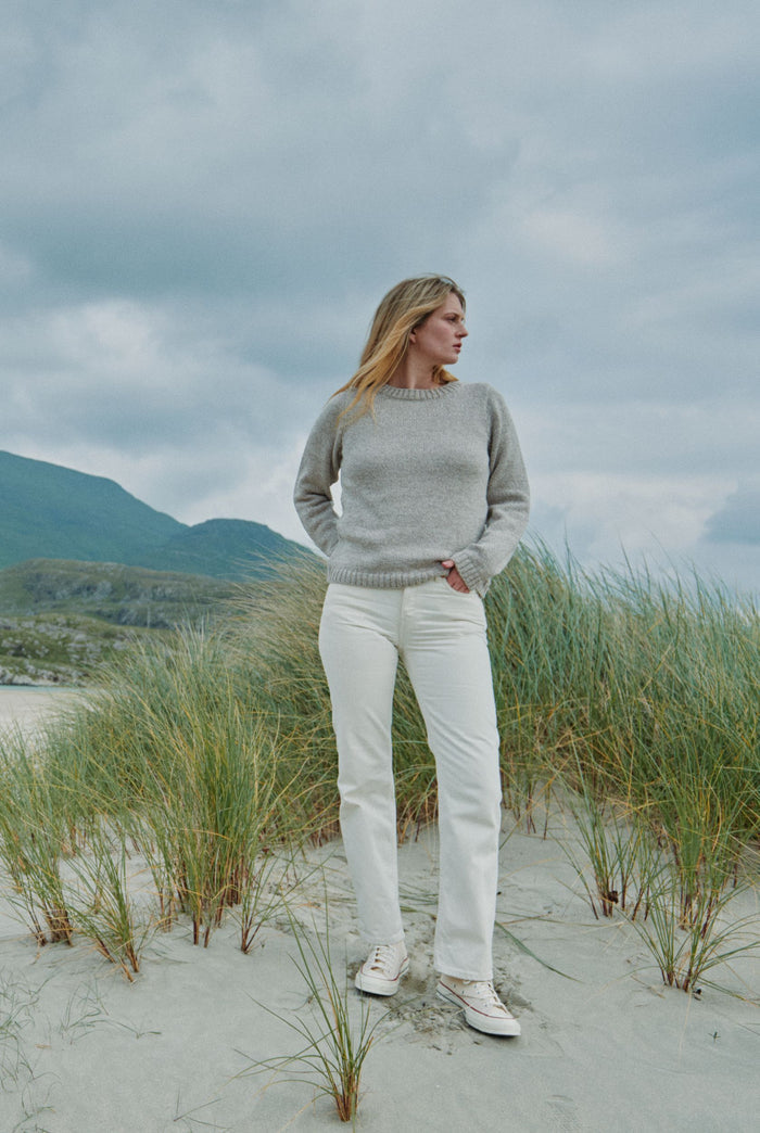 Merino wool sweater, Ireland, Aran, jumper, Pullover, made in Ireland, knitwear, women's sweater, ladies' jumper, oat, Crew neck