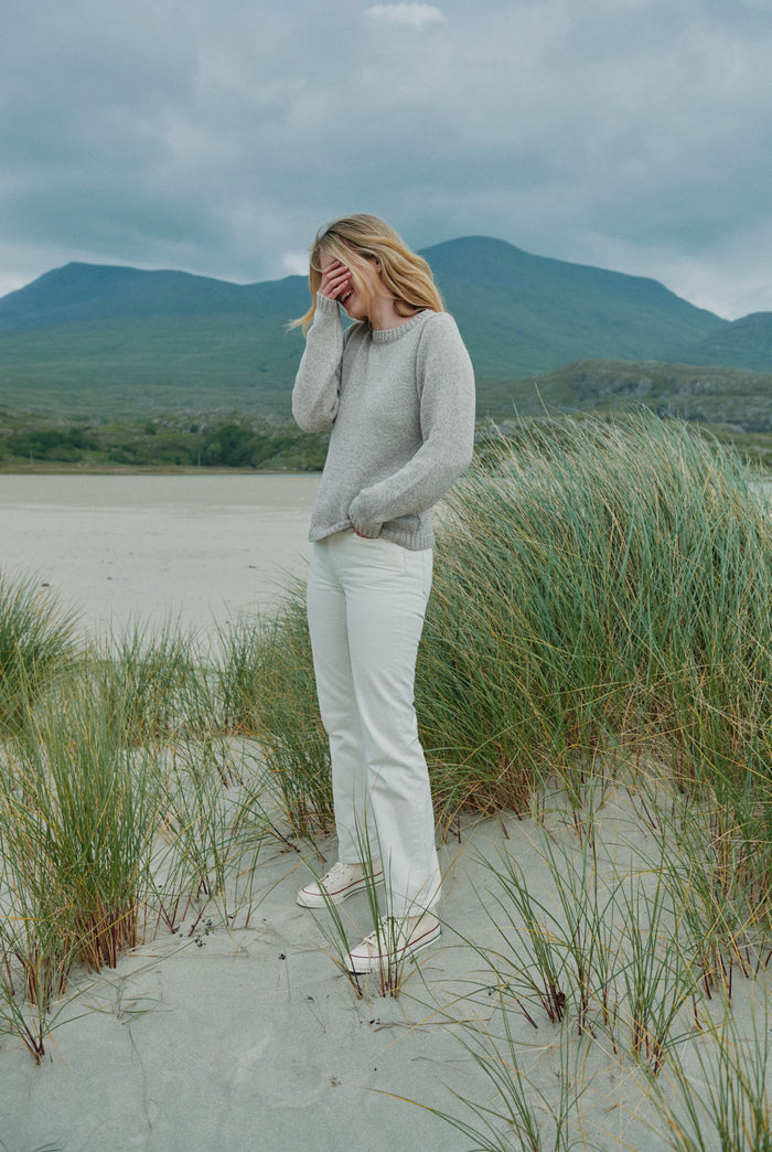 Merino wool sweater, Ireland, Aran, jumper, Pullover, made in Ireland, knitwear, women's sweater, ladies' jumper, oat, Crew neck
