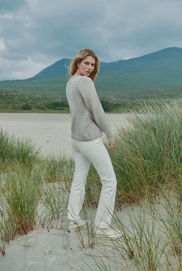 Merino wool sweater, Ireland, Aran, jumper, Pullover, made in Ireland, knitwear, women's sweater, ladies' jumper, oat, Crew neck
