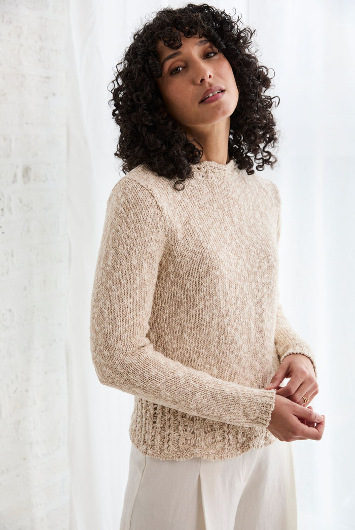 women's sweater, cotton linen, Ireland,knitware,aran, cream