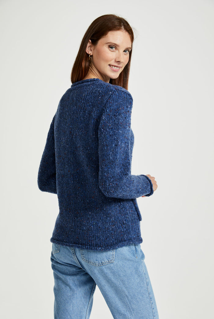 100% wool cardigan, woollen jumper, cardigan, buttoned cardigan, aran wool, knitwear, Ireland, women's cardigan, blue sweater