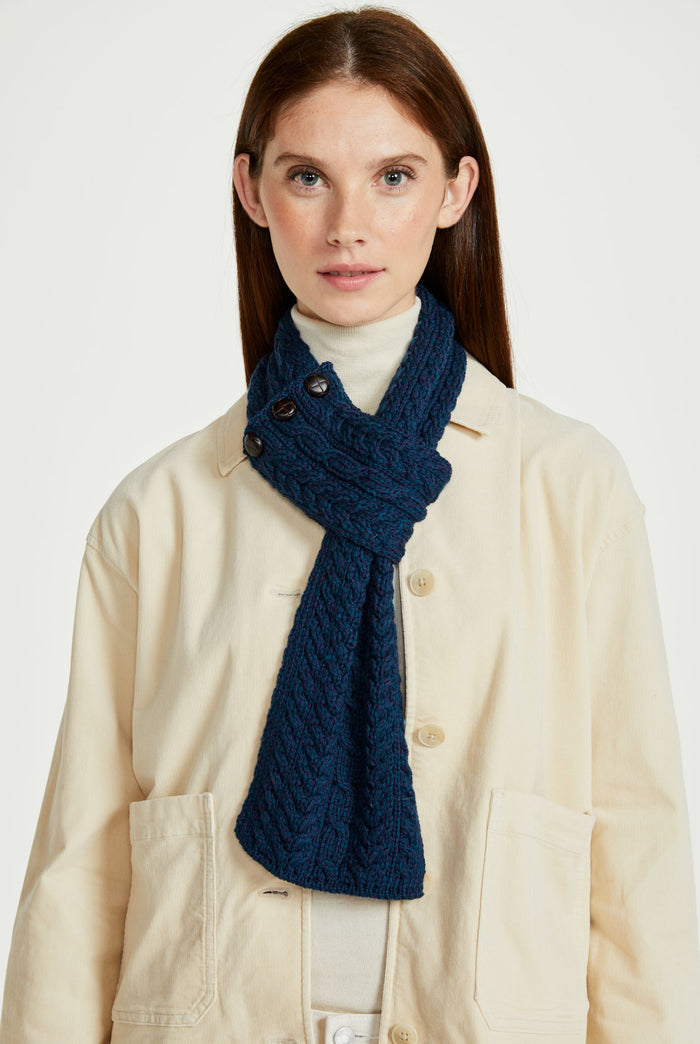 Merino wool, scarf, aran scarf,wool scarves, gift, made in Ireland, knitwear, Hat & Scarf, wool, blue