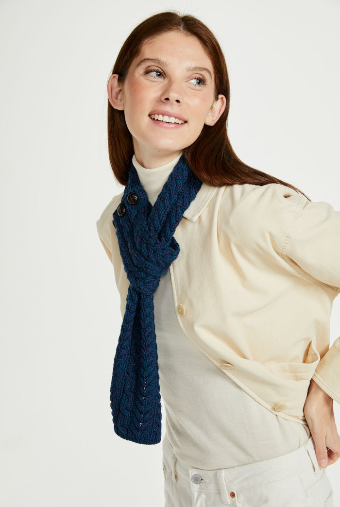 Merino wool, scarf, aran scarf,wool scarves, gift, made in Ireland, knitwear, Hat & Scarf, wool, blue