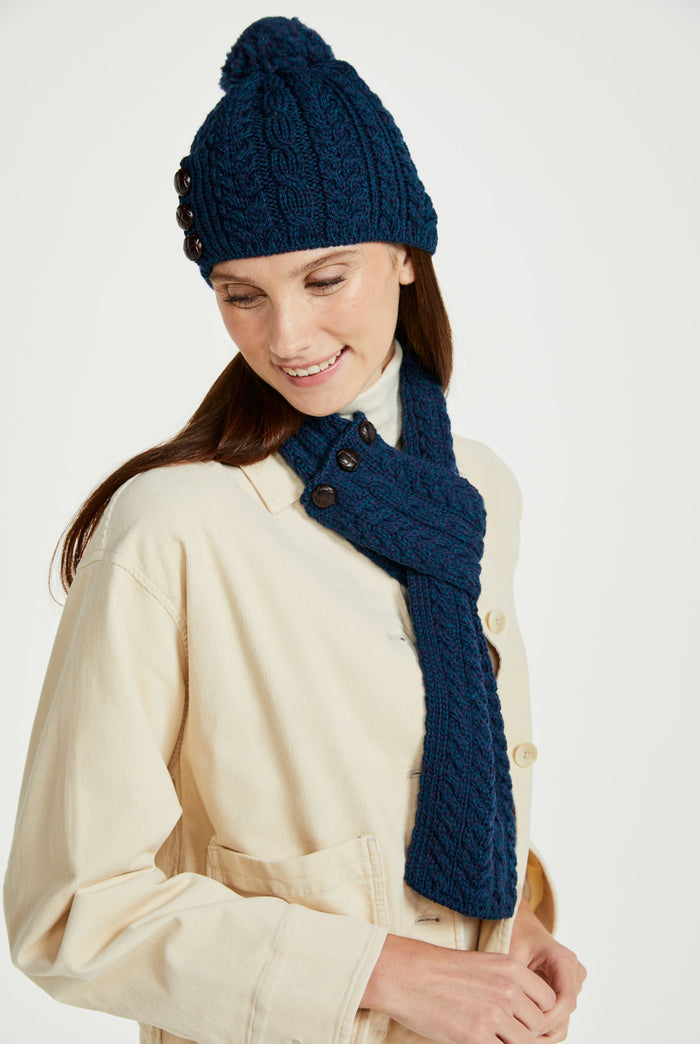 Merino wool, scarf, aran scarf,wool scarves, gift, made in Ireland, knitwear, Hat & Scarf, wool, blue