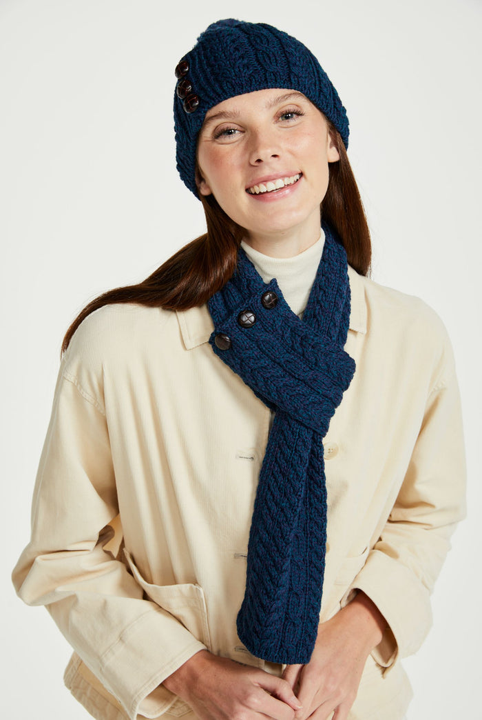 Merino wool, scarf, aran scarf,wool scarves, gift, made in Ireland, knitwear, Hat & Scarf, wool, blue