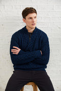 100% wool, sweater, merino wool,  knitwear, men's sweater, jumper, aran knit, men's jumper, made in Ireland, cable knit,blue