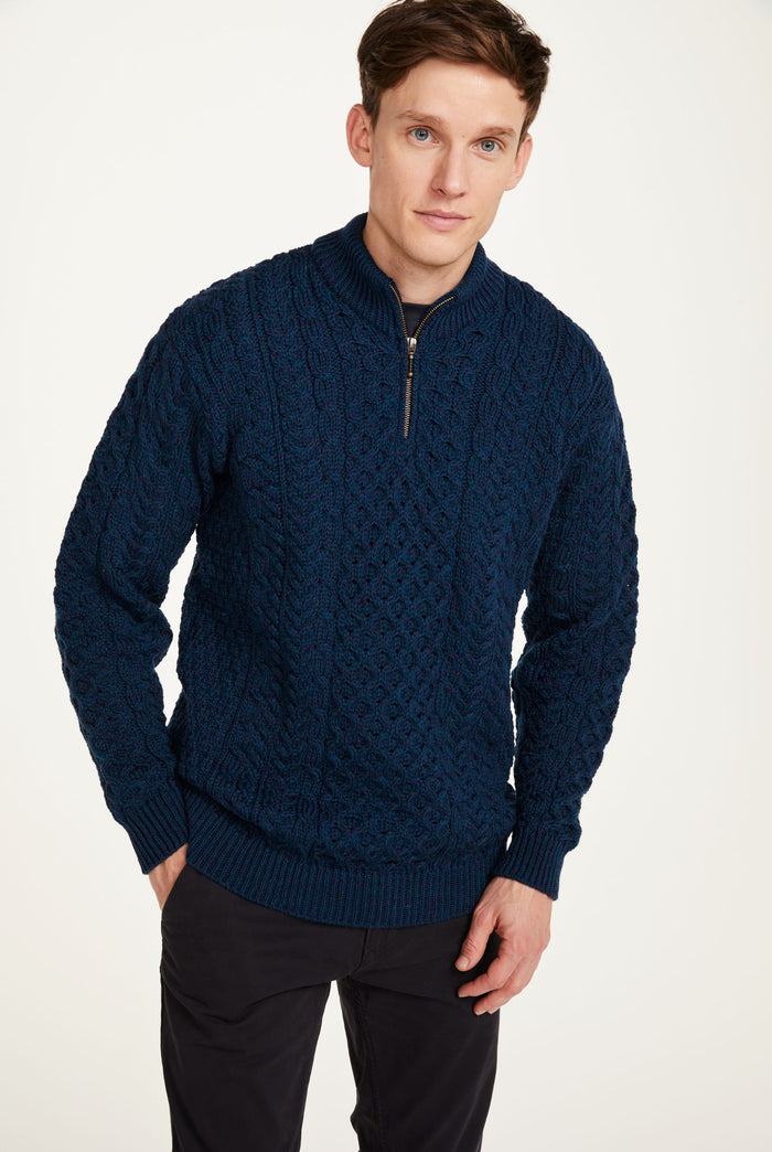 100% wool, sweater, merino wool,  knitwear, men's sweater, jumper, aran knit, men's jumper, made in Ireland, cable knit,blue