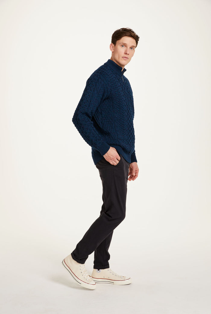 100% wool, sweater, merino wool,  knitwear, men's sweater, jumper, aran knit, men's jumper, made in Ireland, cable knit,blue