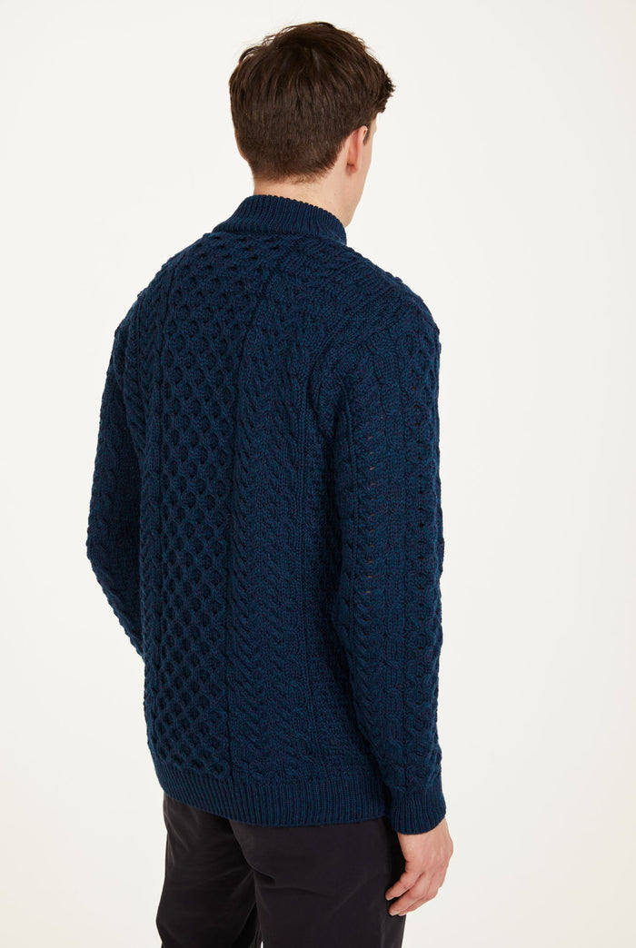 100% wool, sweater, merino wool,  knitwear, men's sweater, jumper, aran knit, men's jumper, made in Ireland, cable knit,blue