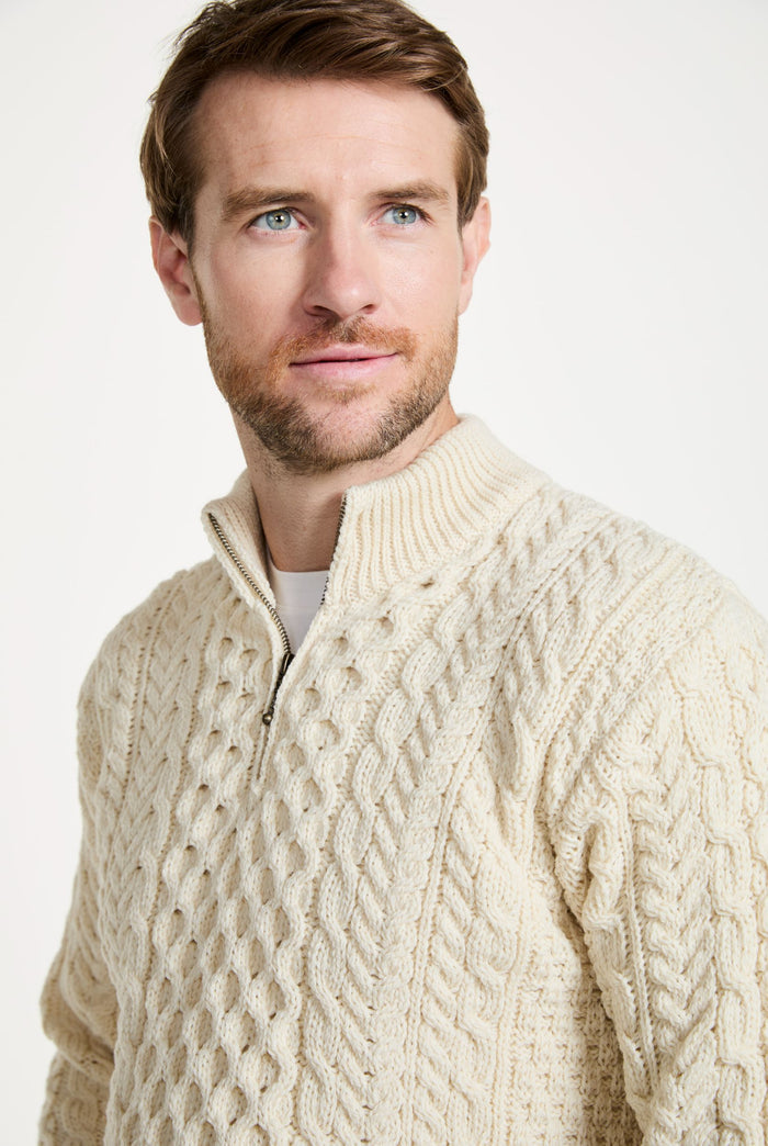 100% wool sweater, merino wool,  knitwear, men's sweater, jumper, aran knit, men's jumper, made in Ireland, cable knit, cream