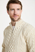 100% wool sweater, merino wool,  knitwear, men's sweater, jumper, aran knit, men's jumper, made in Ireland, cable knit, cream