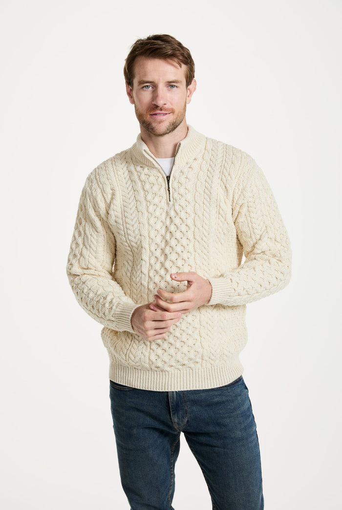 100% wool sweater, merino wool,  knitwear, men's sweater, jumper, aran knit, men's jumper, made in Ireland, cable knit, cream