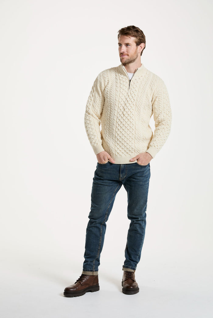 100% wool sweater, merino wool,  knitwear, men's sweater, jumper, aran knit, men's jumper, made in Ireland, cable knit, cream