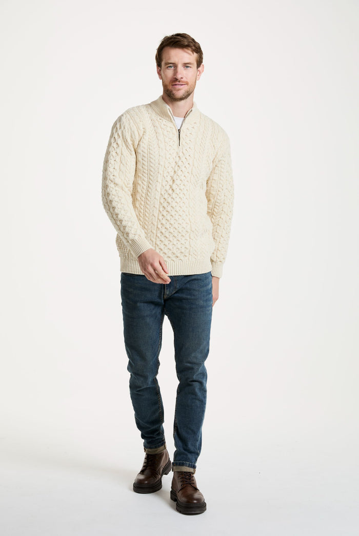 100% wool sweater, merino wool,  knitwear, men's sweater, jumper, aran knit, men's jumper, made in Ireland, cable knit, cream