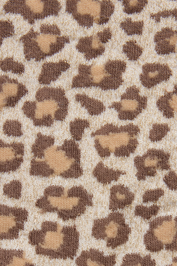 Close-up of Bamboo Leopard Print Socks, highlighting the brown and beige leopard pattern and textured fabric for a stylish, eco-friendly look.