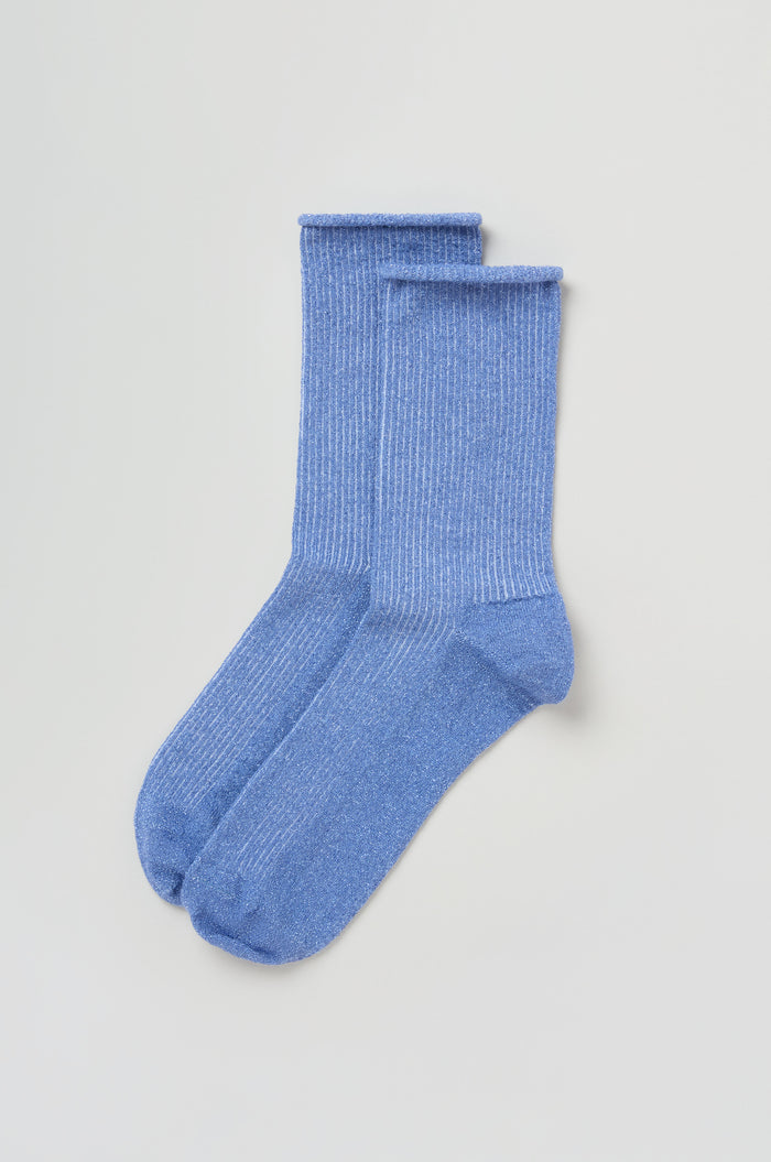 A pair of Bamboo Sparkle Blue Socks is displayed side by side on a plain white background.