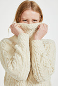 Merino wool, Ireland, Aran, jumper, Pullover, made in Ireland, knitwear, women's sweater, ladies' jumper, roll neck sweater,cream