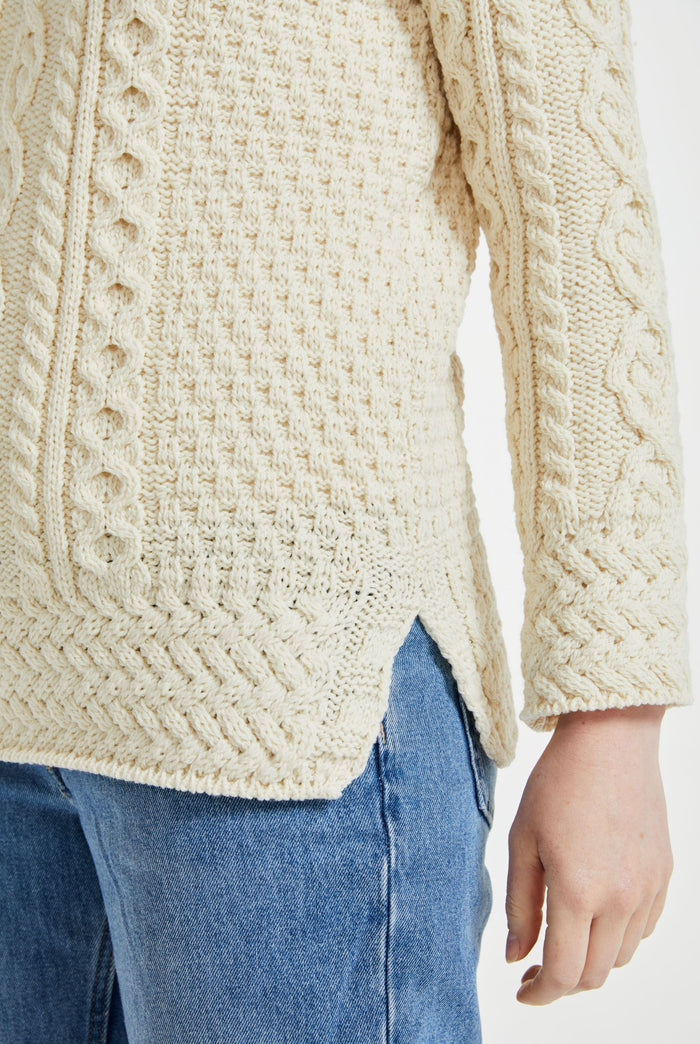 Merino wool, Ireland, Aran, jumper, Pullover, made in Ireland, knitwear, women's sweater, ladies' jumper, roll neck sweater,cream