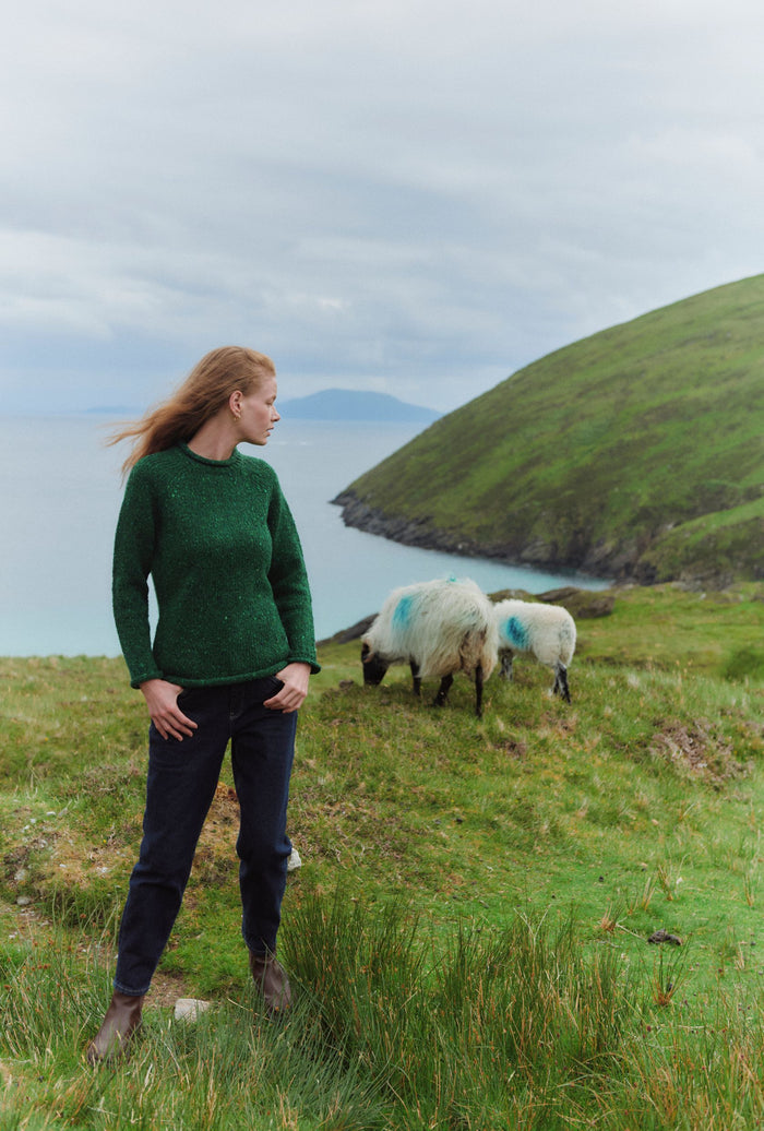 Brackloon Tweed Roll Neck Ladies Sweater - Bright Green