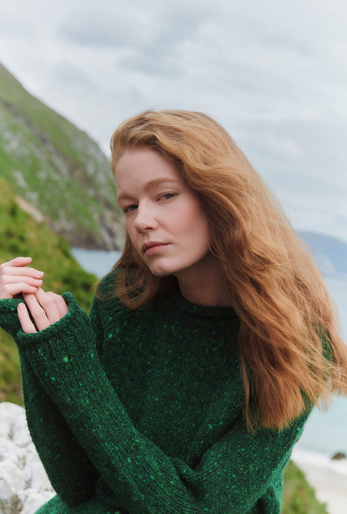 Brackloon Tweed Roll Neck Ladies Sweater - Bright Green