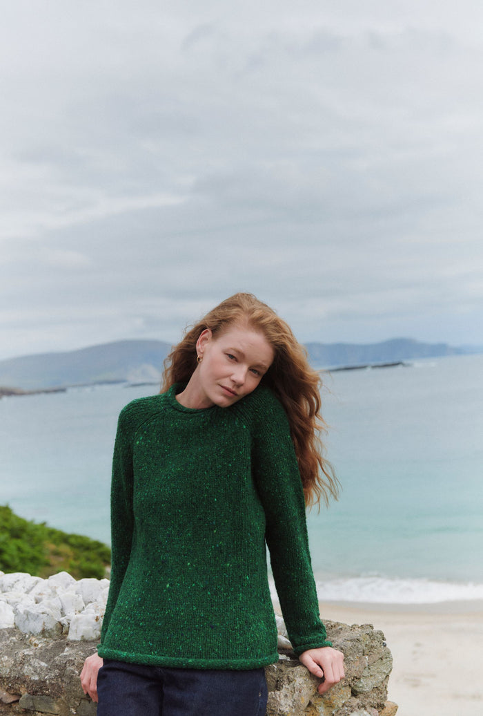 Brackloon Tweed Roll Neck Ladies Sweater - Bright Green