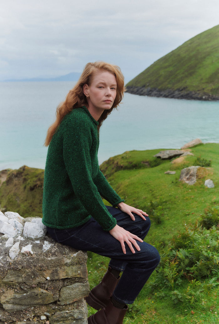 Brackloon Tweed Roll Neck Ladies Sweater - Bright Green