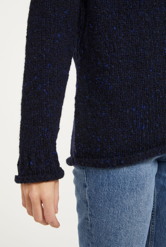 Brackloon Tweed Roll Neck Ladies Sweater - Navy
