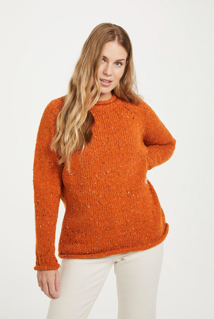 Brackloon Tweed Roll Neck Ladies Sweater - Orange