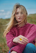 100% wool sweater, Ireland, Aran, jumper, Pullover, made in Ireland, knitwear, women's sweater, ladies' jumper, pink, roll neck