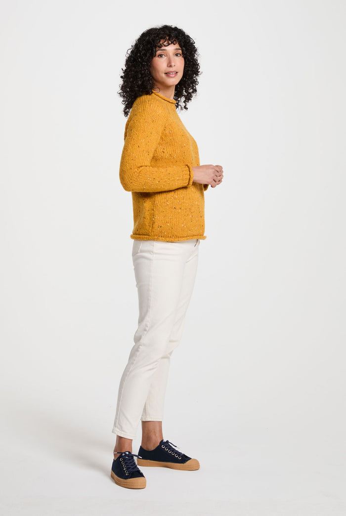 women's sweater, Aran, 100% wool, Ireland, Irish sweater, crew neck， Pullover,yellow,jumper, wool jumper