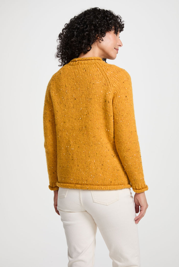 women's sweater, Aran, 100% wool, Ireland, Irish sweater, crew neck， Pullover,yellow,jumper, wool jumper