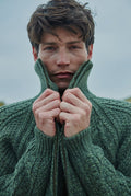 Merino wool, sweater, Ireland, Aran, jumper, Pullover, men's cardigan, Ireland, knitwear,cable knit, cardigan,green,boyfriend