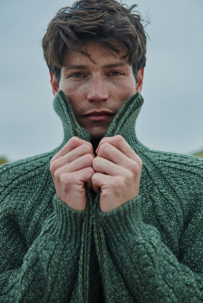 Merino wool, sweater, Ireland, Aran, jumper, Pullover, men's cardigan, Ireland, knitwear,cable knit, cardigan,green,boyfriend