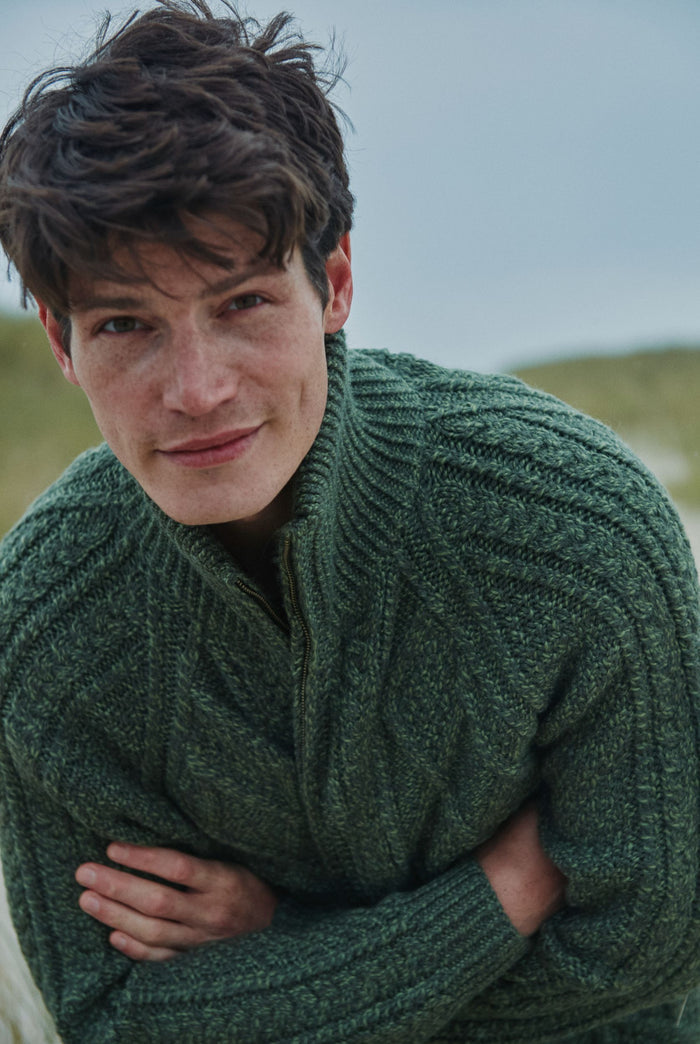 Merino wool sweater, Ireland, Aran, jumper, Pullover, men's cardigan, Ireland, knitwear ,cable knit, cardigan ,green ,boyfriend