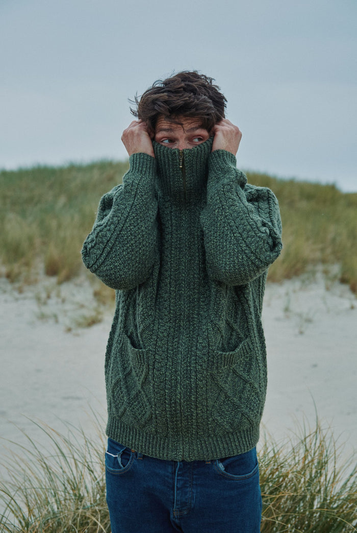 Merino wool sweater, Ireland, Aran, jumper, Pullover, men's cardigan, Ireland, knitwear, cable knit, cardigan,green, boyfriend