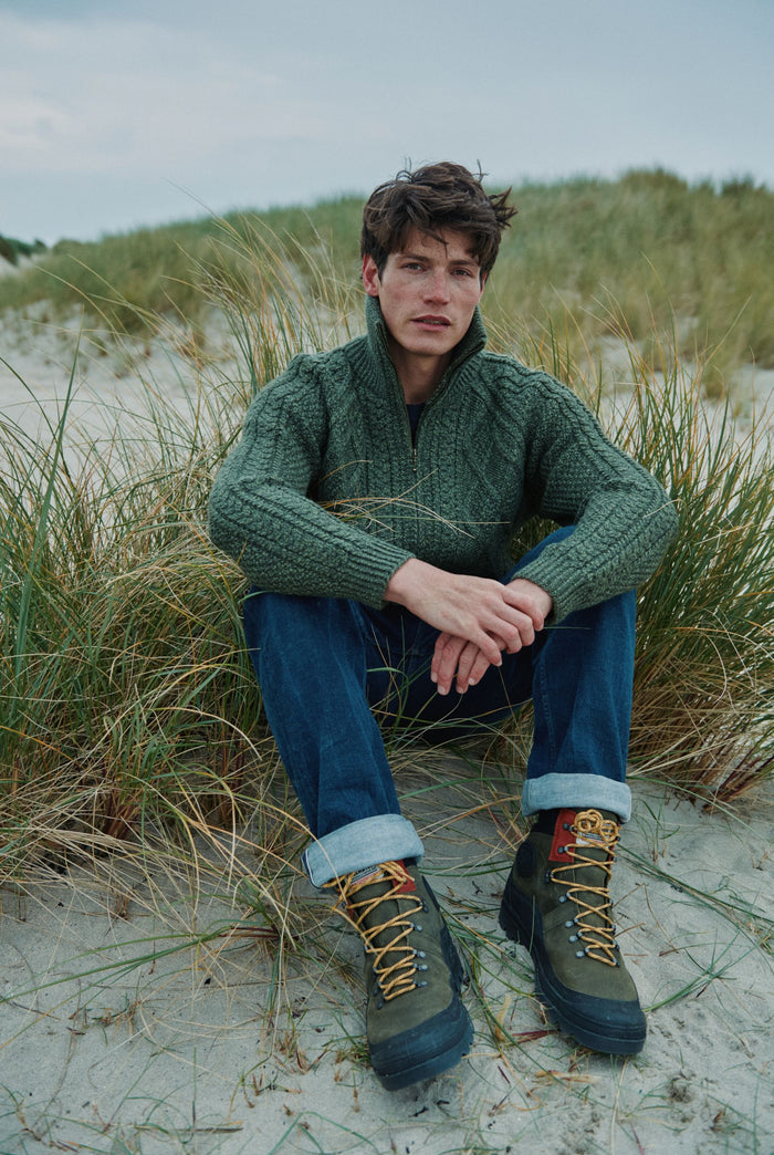 Merino wool, sweater,Aran, jumper, Pullover, men's cardigan,Ireland, knitwear,cable knit, cardigan, green, boyfriend