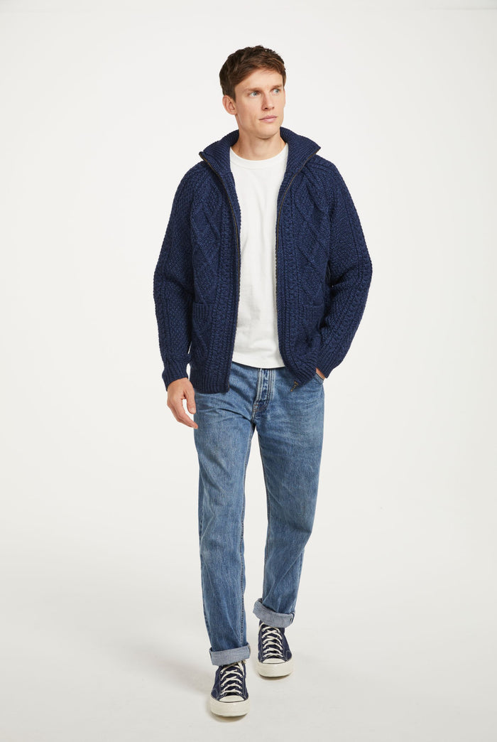 Merino wool, sweater, Ireland, Aran knit, jumper, Pullover, men's cardigan, knitwear,cable knit, cardigan, navy, boyfriend