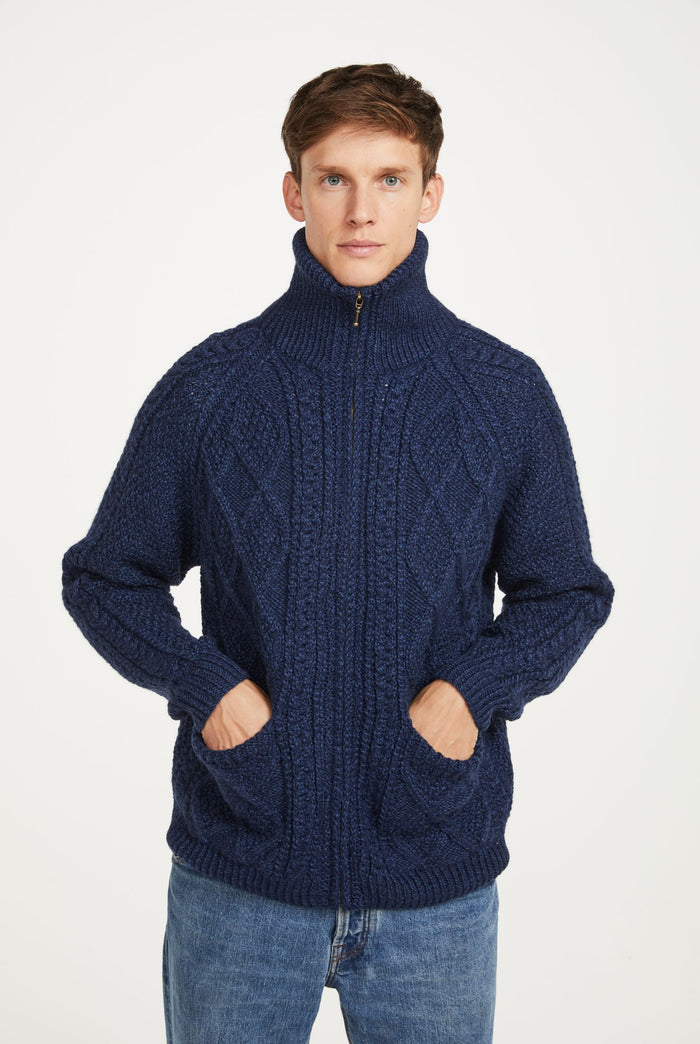 Merino wool, sweater, Ireland, Aran knit, jumper, Pullover, men's cardigan, knitwear,cable knit, cardigan, navy, boyfriend