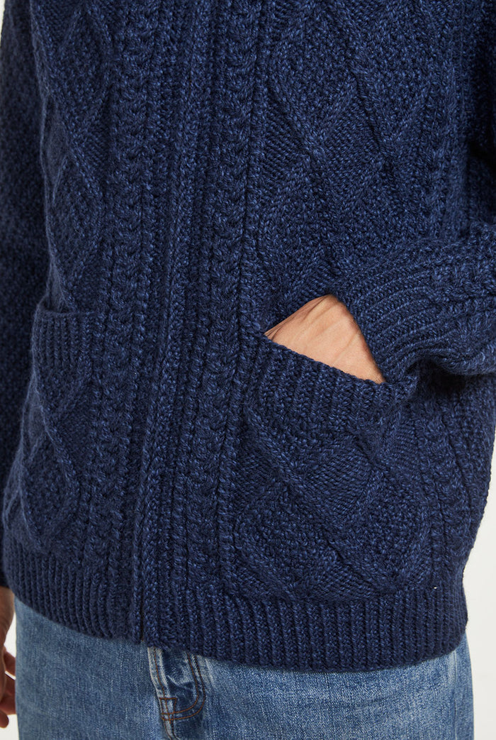 Merino wool, sweater, Ireland, Aran knit, jumper, Pullover, men's cardigan, knitwear,cable knit, cardigan, navy, boyfriend
