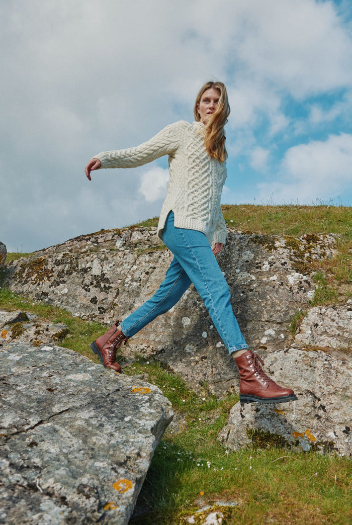 Merino wool, sweater, crew neck, Aran, ladies sweater, wool jumper, made in Ireland, knitwear,green