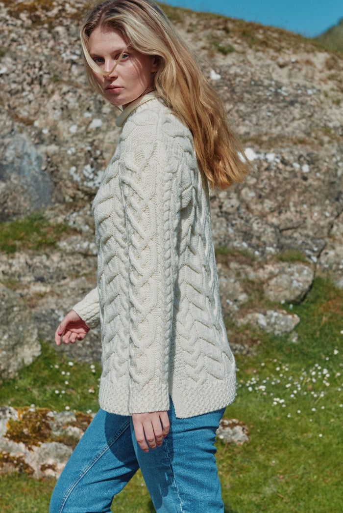 Merino wool, sweater, crew neck sweater, Cream, Aran, ladies sweater, made in Ireland, knitwear,jumper