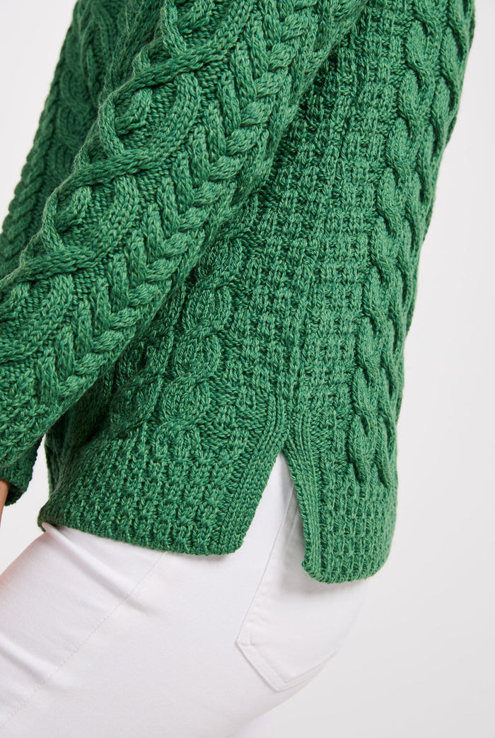 Merino wool, sweater, crew neck, Aran, ladies sweater, wool jumper, made in Ireland, knitwear,green
