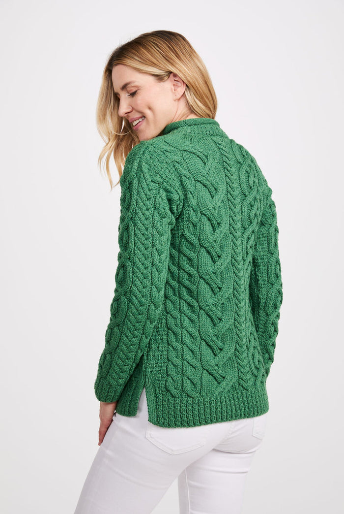 Merino wool, sweater, crew neck, Aran, ladies sweater, wool jumper, made in Ireland, knitwear,green