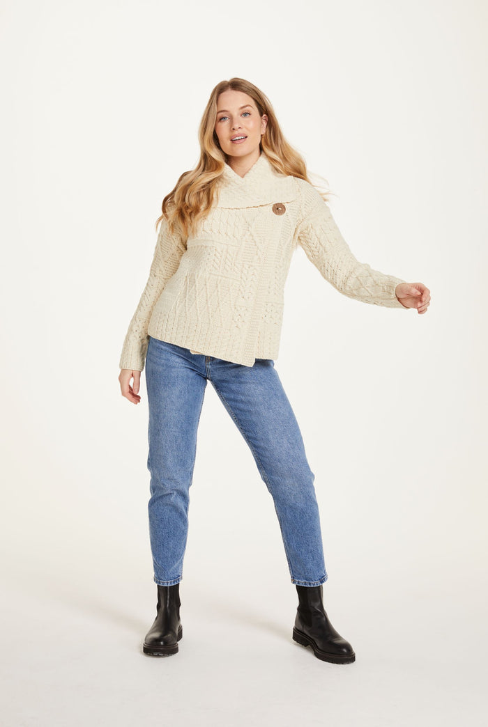 sweater, merino wool, woollen jumper, cardigan, buttoned cardigan, aran, knitwear, Ireland, women's cardigan,cream