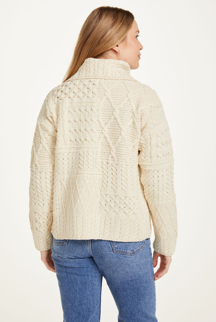 sweater, merino wool, woollen jumper, cardigan, buttoned cardigan, aran, knitwear, Ireland, women's cardigan,cream