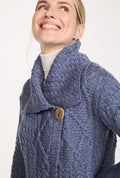 Céide Ladies Merino Aran Cardigan - Denim Blue