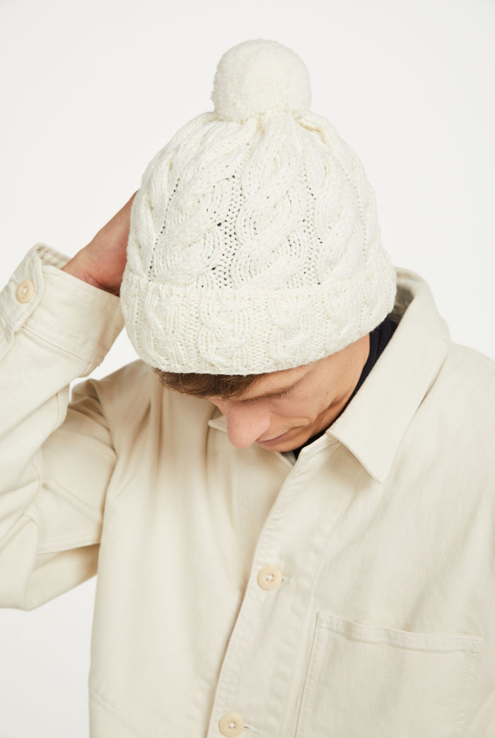 Merino wool, wool hat, Hat & Scarf, aran, knitwear, made in Ireland, woollen hats, gift, Ireland, pom pom, cream,cable knit